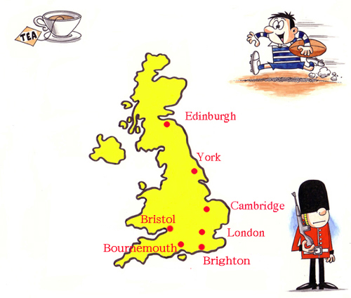 イギリス留学　イギリス語学留学　イギリス高校留学　イギリス大学院留学　留学する地域地図